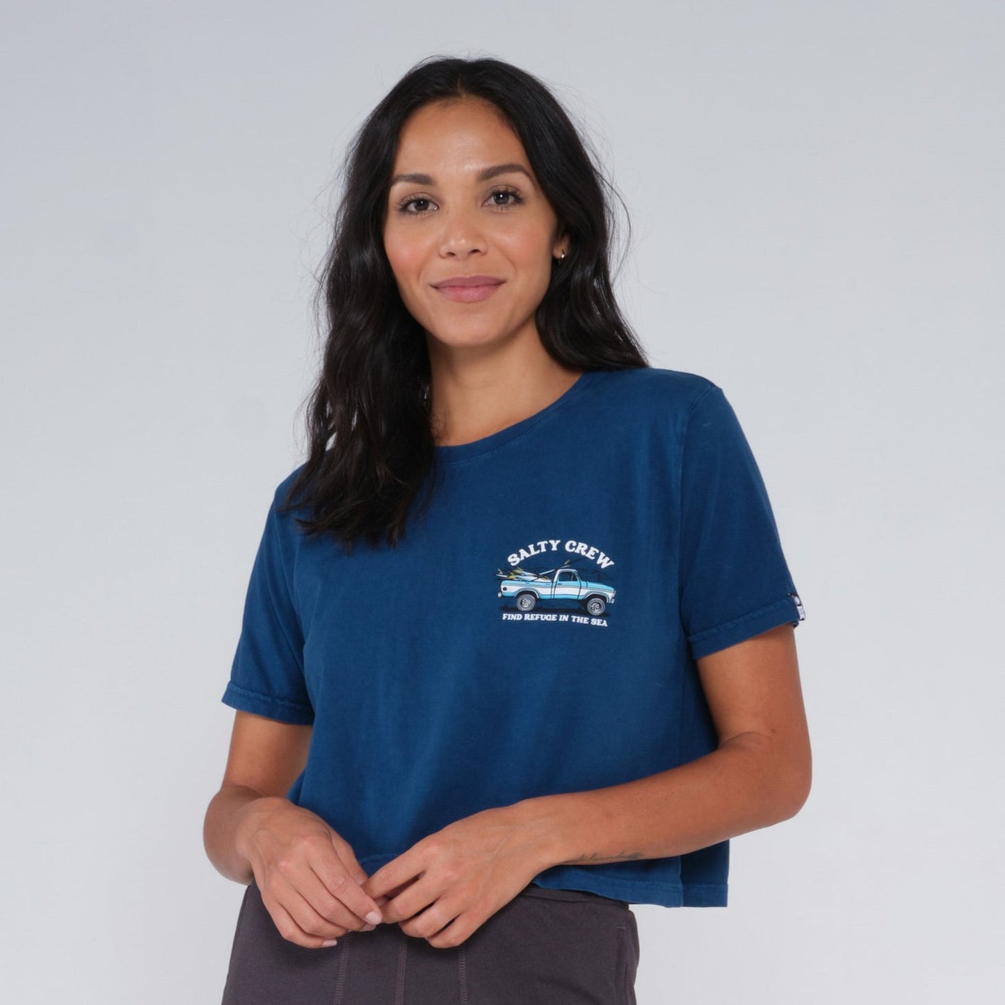 Salty Crew Baja Days Women's Crop Tee- Blue Steel Womens Top