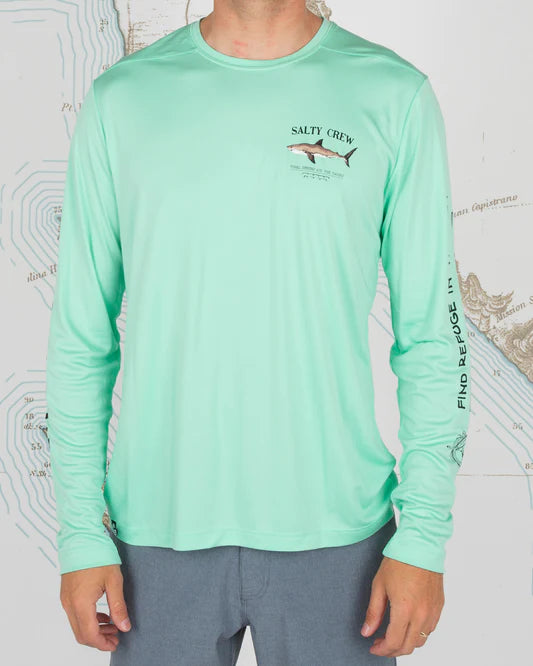 Salty Crew Bruce Tech Mens LS Sunshirt UPF 50+ - Sea Foam Rashguard Sun Protection
