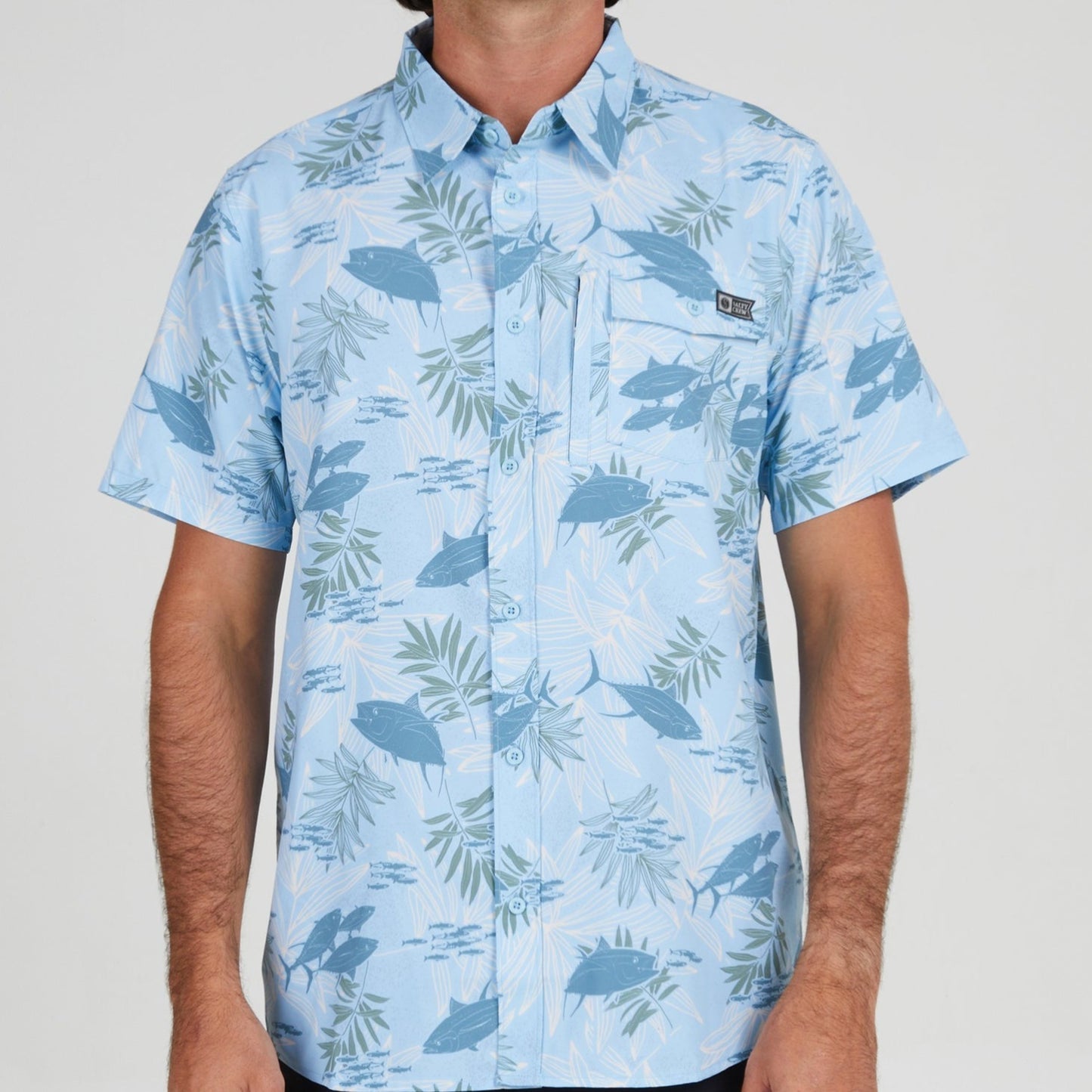 Salty Crew Feeding Frenzy UV Tech Woven Mens Shirt - Light Blue Mens Woven Shirt