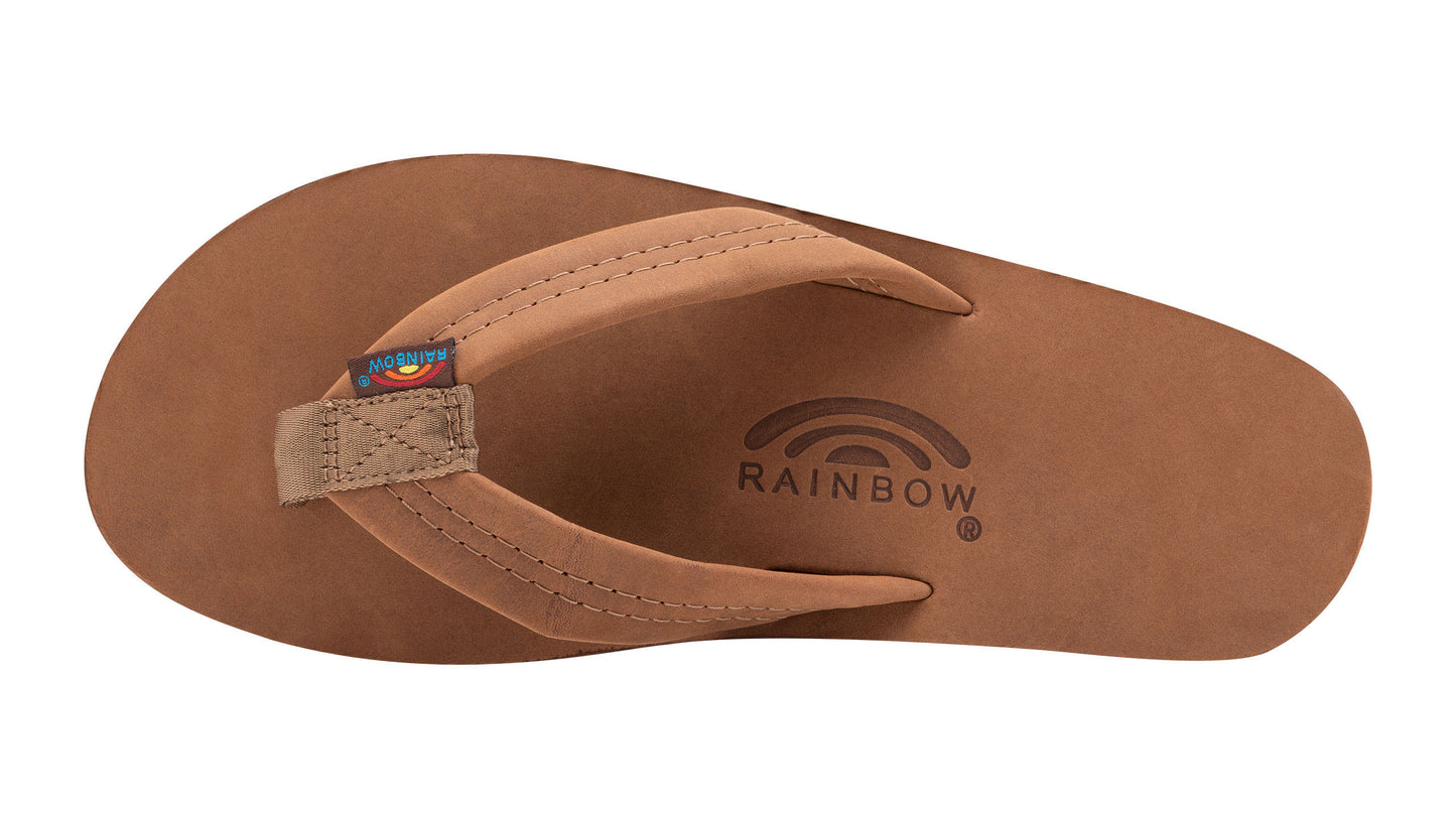 Rainbow Sandals Men's Redwood Brown Leather Single Layer Arch Flip Flops Mens Footwear