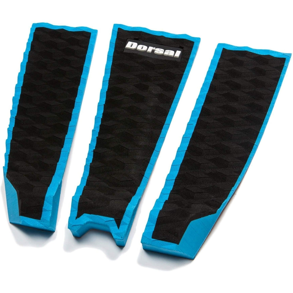 DORSAL Three 3 Piece EVA Surfboard Deck Traction Pads with Kicker Tail for Stomp Skimboards, Surf Boards, Fish Board, Funboard Black/Blue/Red Traction Pads