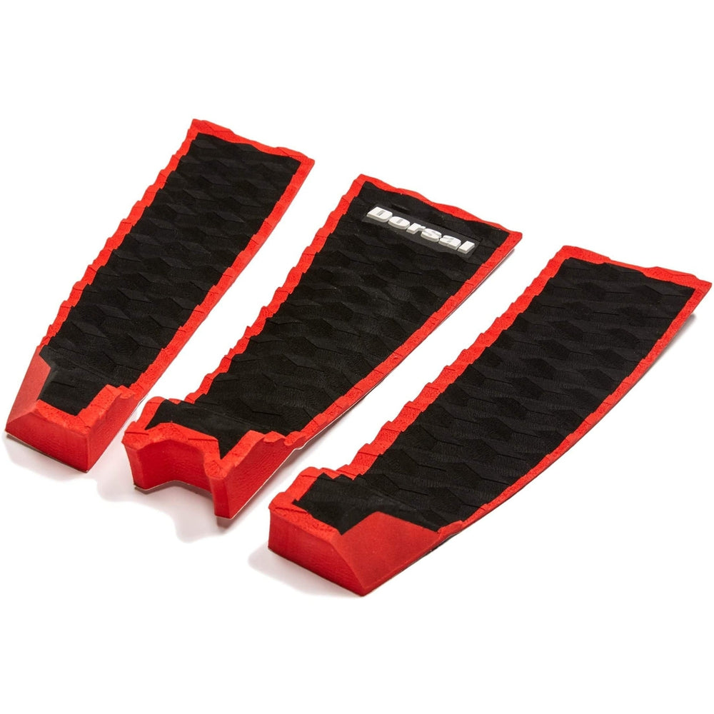 DORSAL Three 3 Piece EVA Surfboard Deck Traction Pads with Kicker Tail for Stomp Skimboards, Surf Boards, Fish Board, Funboard Black/Blue/Red Traction Pads