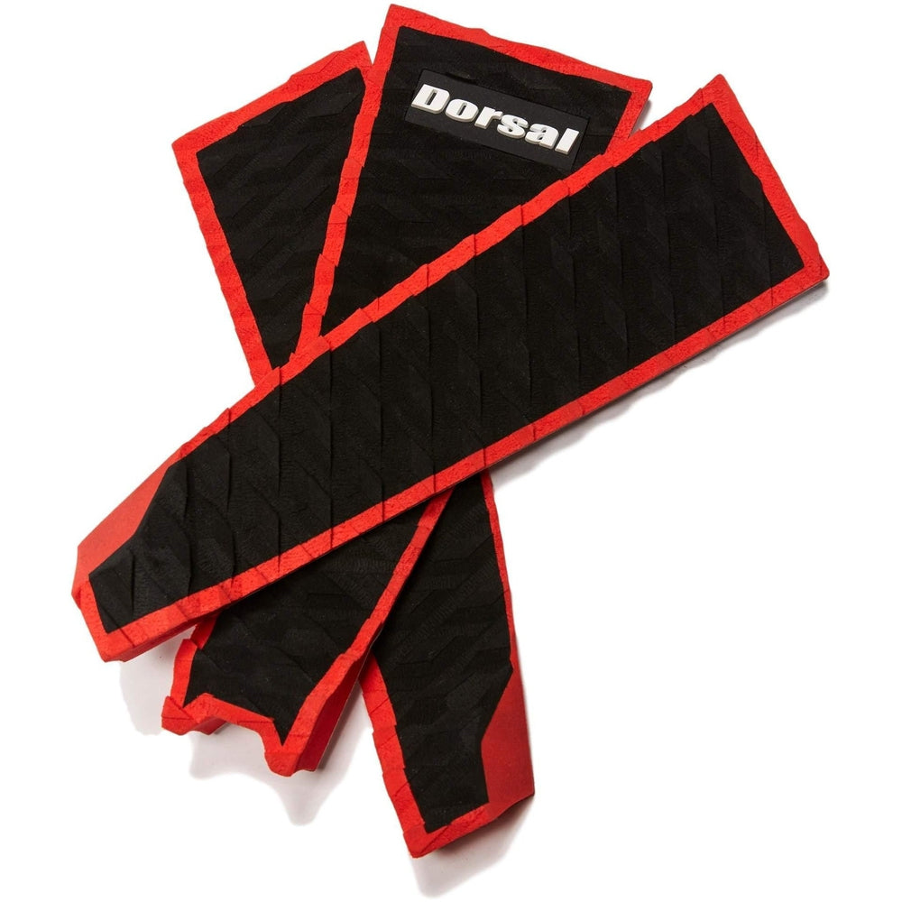 DORSAL Three 3 Piece EVA Surfboard Deck Traction Pads with Kicker Tail for Stomp Skimboards, Surf Boards, Fish Board, Funboard Black/Blue/Red Traction Pads