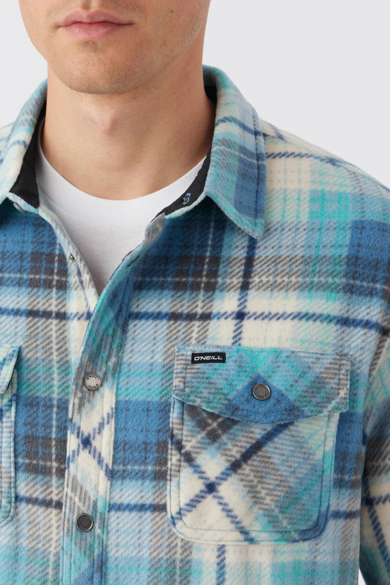 Oneill Glacier Superfleece Flannel Shirt Jacket - Scrub Blue Mens Shirt