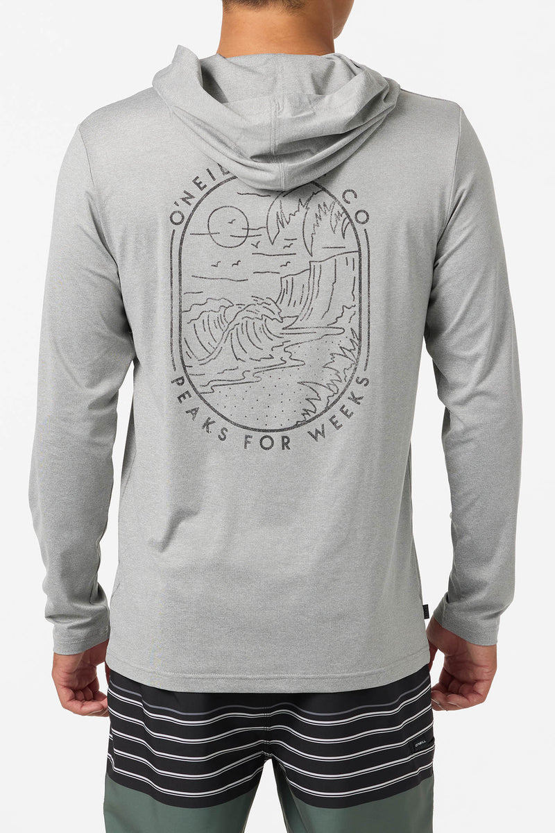 O'Neill Trvlr Cliffs UPF 50+ Men's Hooded Rashguard Tee - Heather Grey Rashguard Sun Protection