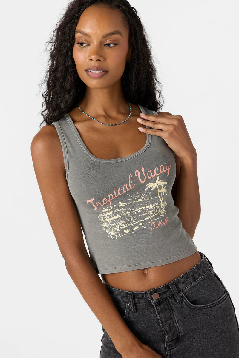 Oneill Tropical Vacay Women's Sleeveless Tank Top - Grey Womens Top