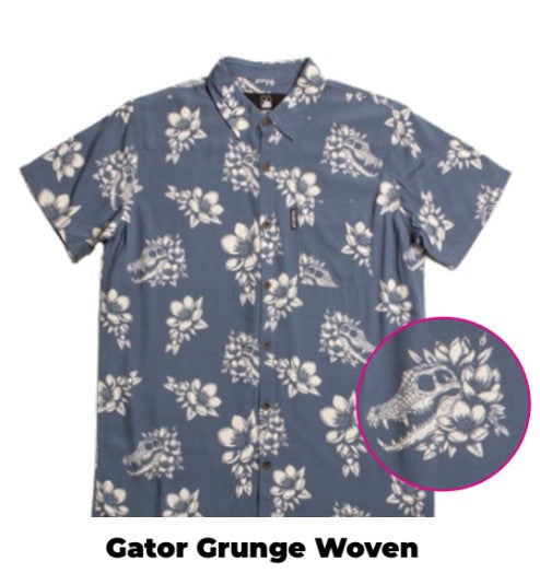 Flomotion Gator Grunge Button Down Woven Shirt - Navy Mens Woven