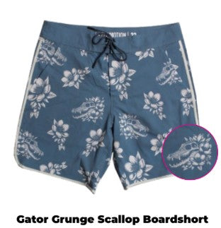 Flomotion Gator Grunge Scallop Boardshorts 18" - Blue Mens Boardshorts