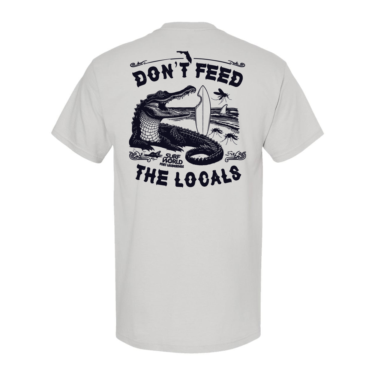 Surf World Florida, Don't Feed The Locals Alligator T-Shirt - Light Silver
