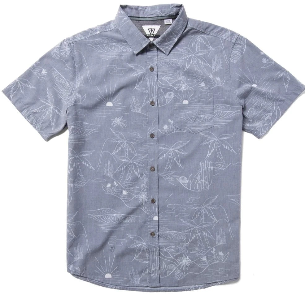 Vissla Desert Barrels Eco SS Button Down Shirt - Mid Grey Mens Woven Shirt