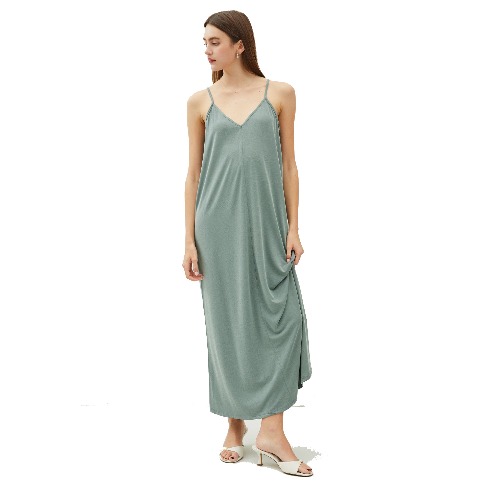 SURF WORLD - MODAL V-NECK ADJUSTABLE STRAP MAXI DRESS - Spruce Green SURF WORLD - MODAL V-NECK ADJUSTABLE STRAP MAXI DRESS - Spruce Green