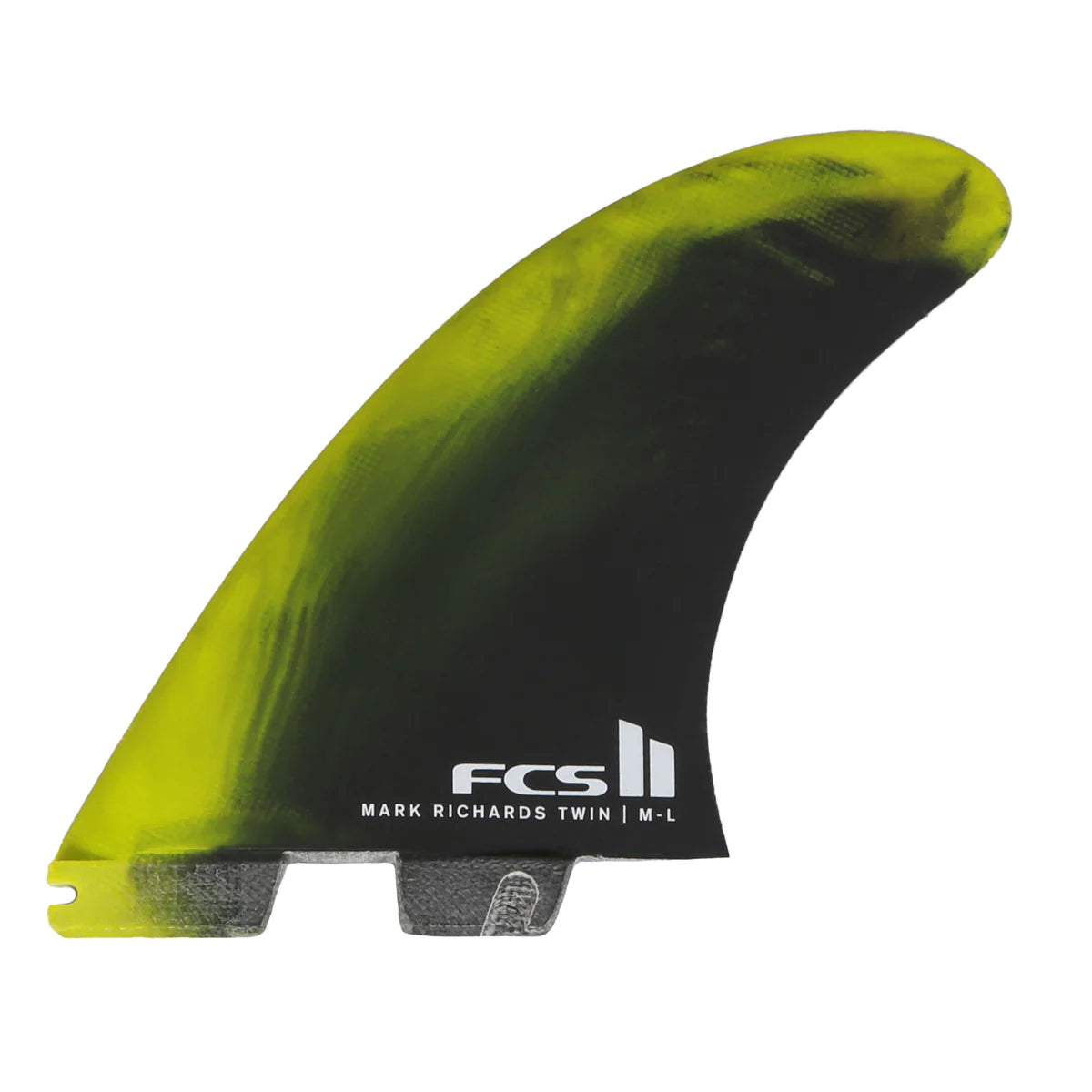 FCS II MR Twin Fins with mini Trailer- PC Tri Set Xlarge - Black White / Neon Swirl / Dusty Blue Fins Lime Black