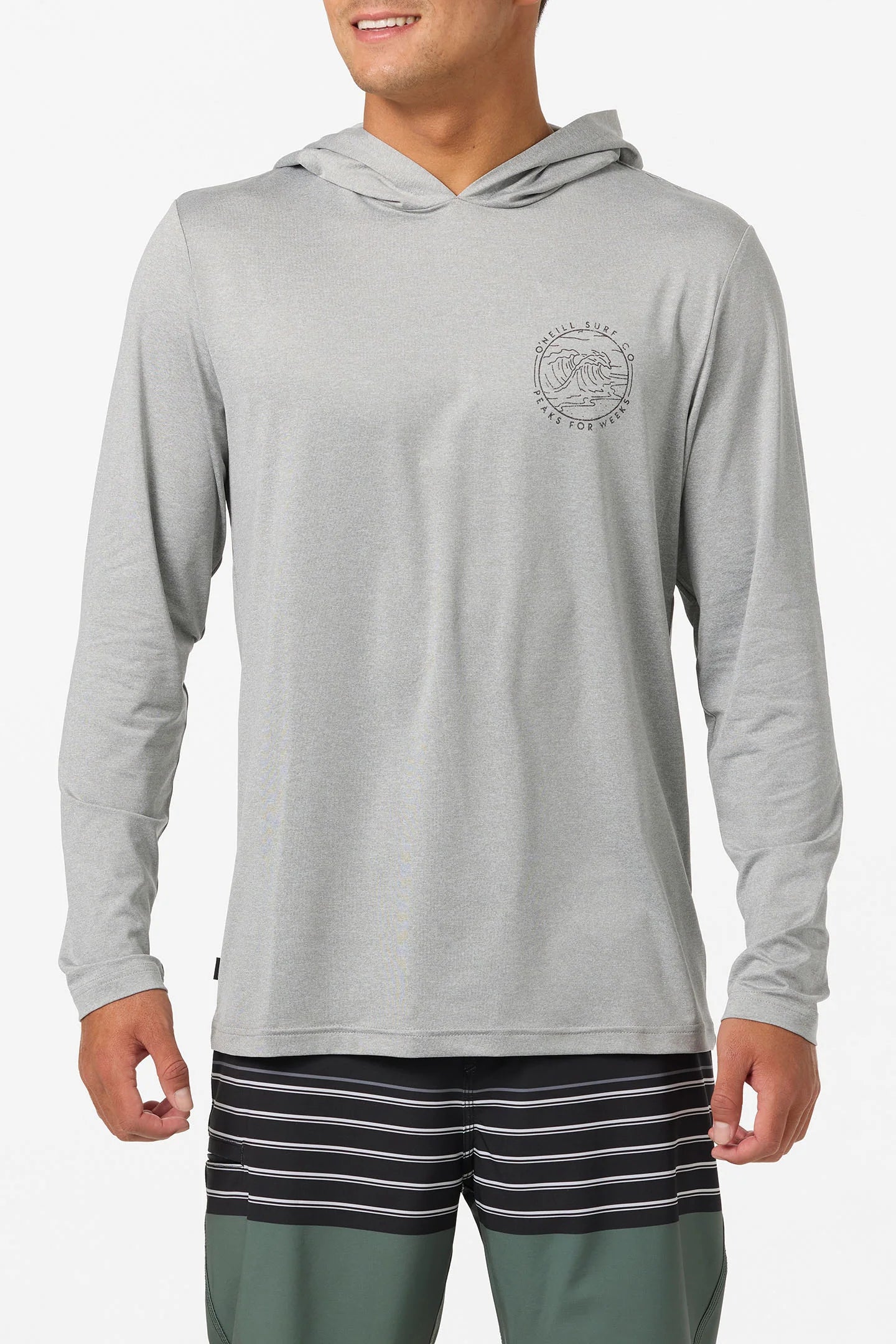 O'Neill Trvlr Cliffs UPF 50+ Men's Hooded Rashguard Tee - Heather Grey Rashguard Sun Protection