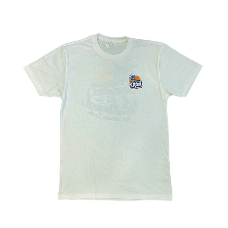 Surf World Classic VW Bus Surfing Tee - White - Light Blue Mens T Shirt