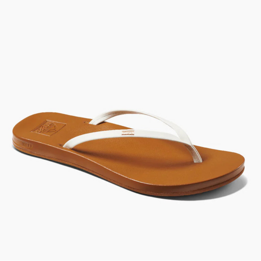 Reef Cushion Slim Women's Thin Sandals - White Tan Womens Footwear