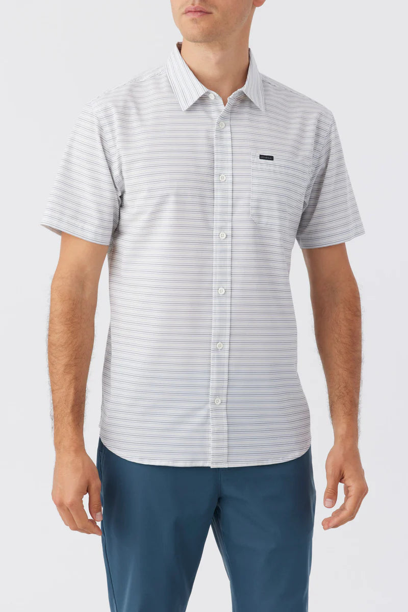 Oneill Trvlr Traverse Stripe Button Down UPF 50+ Shirt - White Mens Shirt