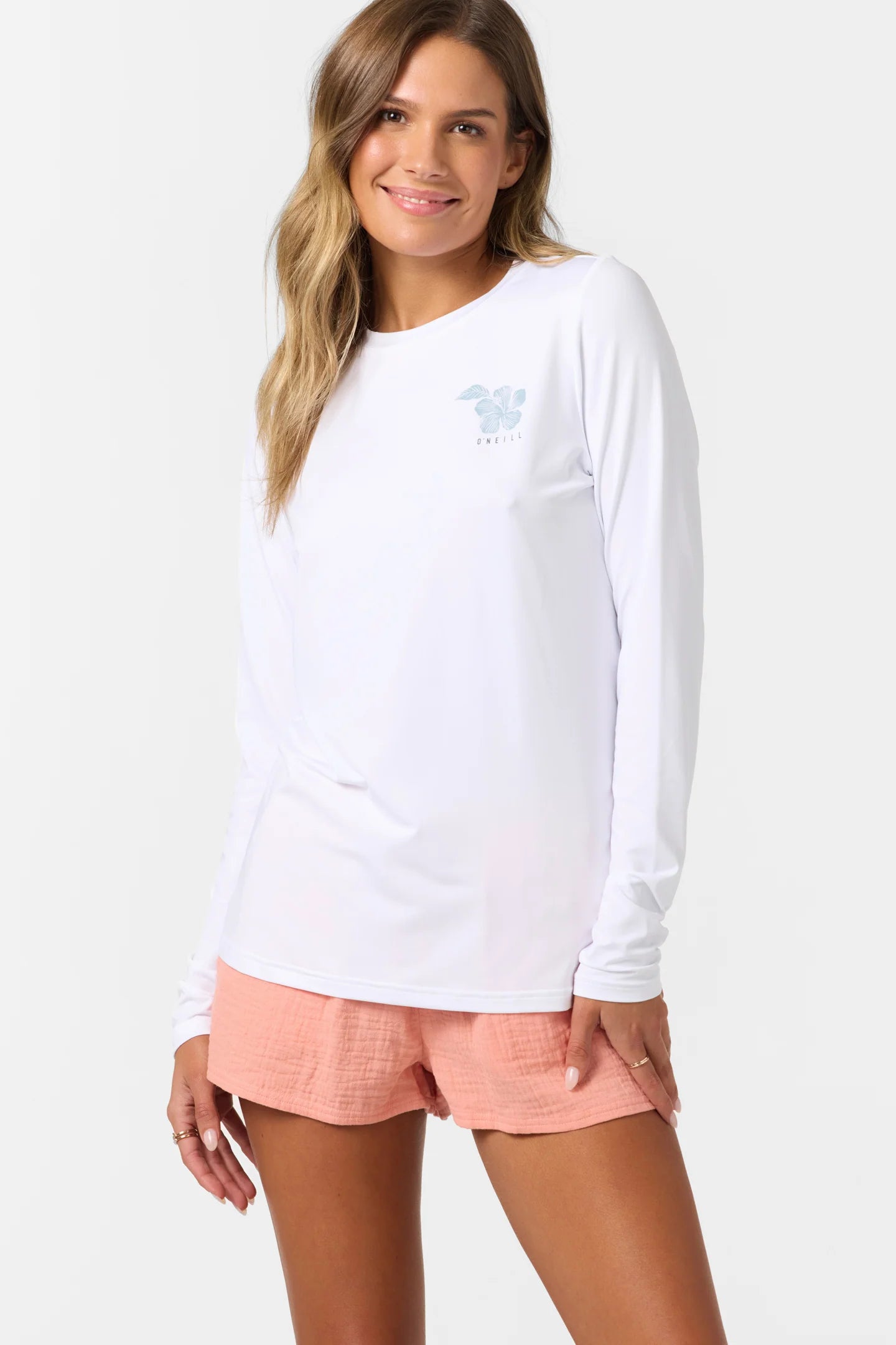 Oneill Breezy UPF 50 Womens LS Sun Shirt - White Rashguard Sun Protection