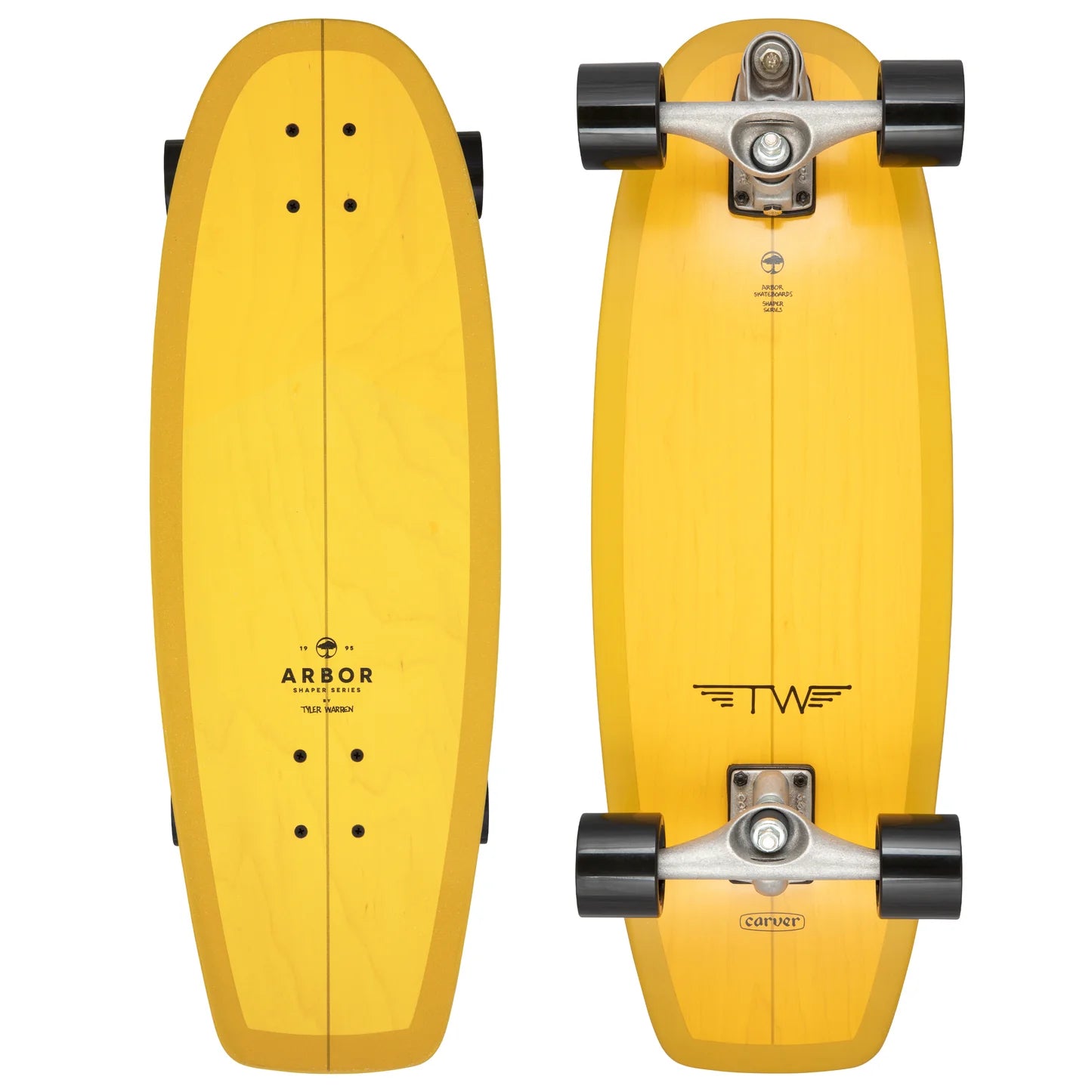 Arbor SurfSkate Tyler Warren Shaper Complete Skateboard - Yellow Longboard Skateboard