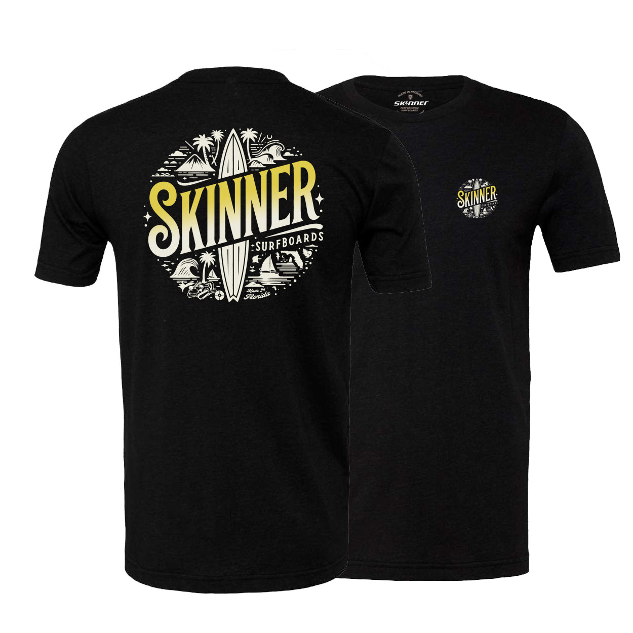 Skinner Surfboards Made in FL Collage T-Shirt - Heather Black