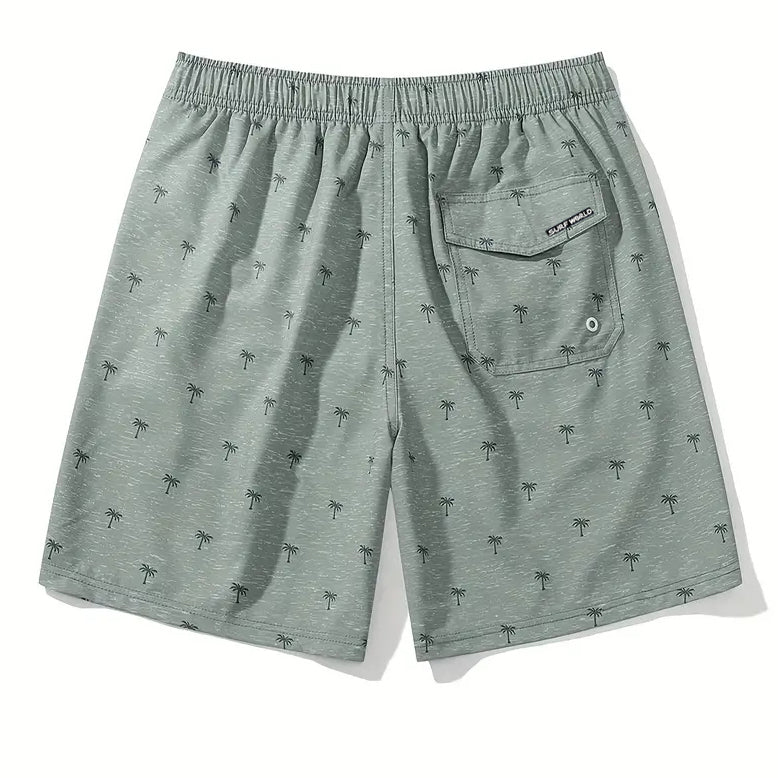 Surf World Elastic Mini Palms Swim / Surf Shorts - Heather Green Mens Boardshorts