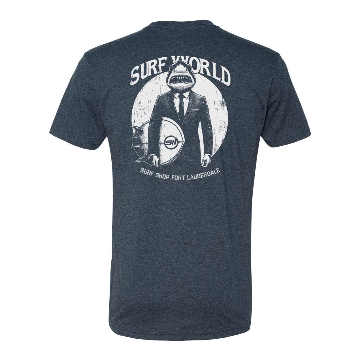 Surf World Shark Boss Back Print Tee Shirt - Navy Heather Mens T Shirt