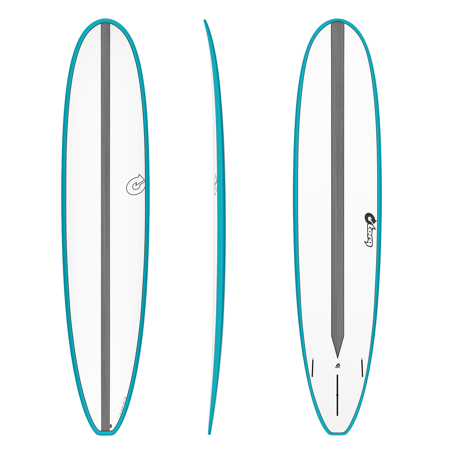 Torq 9'0" Longboard Carbon Stripe Epoxy Surfboard - Teal Rail Surfboard