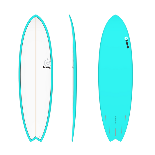 Torq 5'11"Pinline Mod Fish Surfboard - Miami Blue White Deck Surfboard