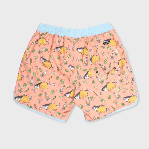 Flomotion Tuna Fish Taco Pocketed Elastic Boardshort - Tuna Taco Print Mens Boardshorts