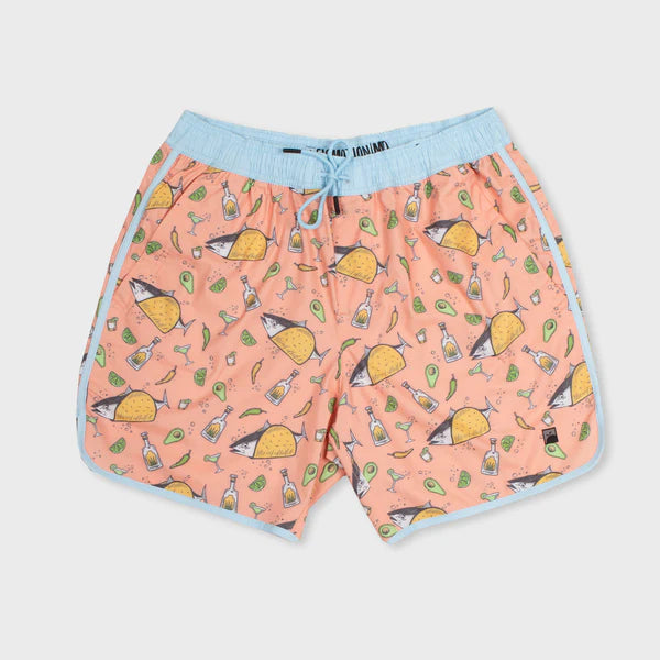 Flomotion Tuna Fish Taco Pocketed Elastic Boardshort - Tuna Taco Print Mens Boardshorts