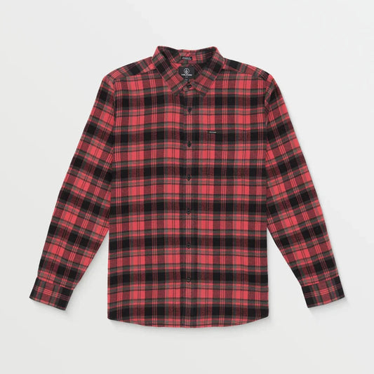 Volcom Caden Plaid LS Shirt - Cranberry Red Mens Woven