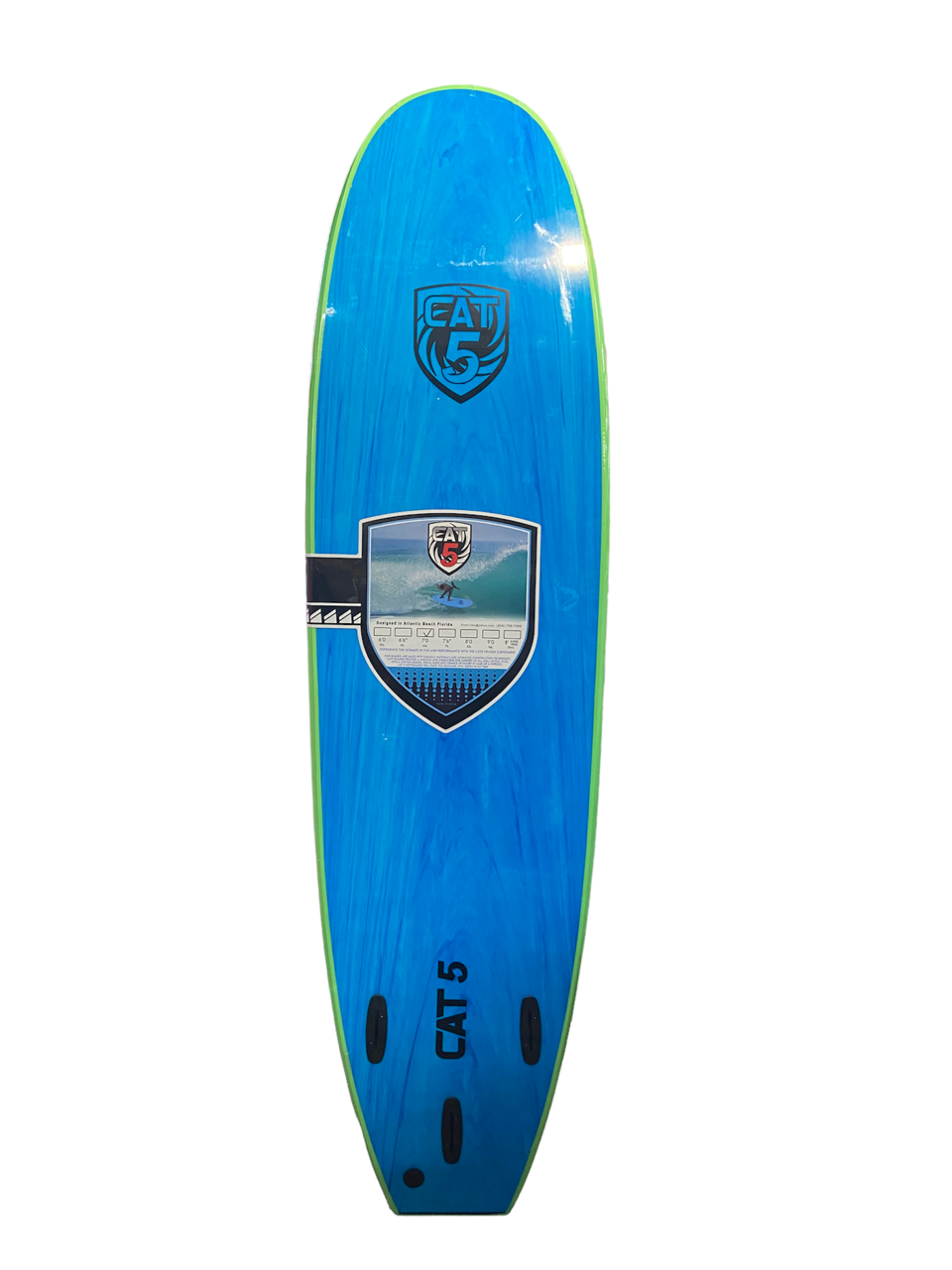 Cat 5 Soft Surfboard 7'6" 22 5/8 with Blue Marble Bottom 78 Liters Softboard