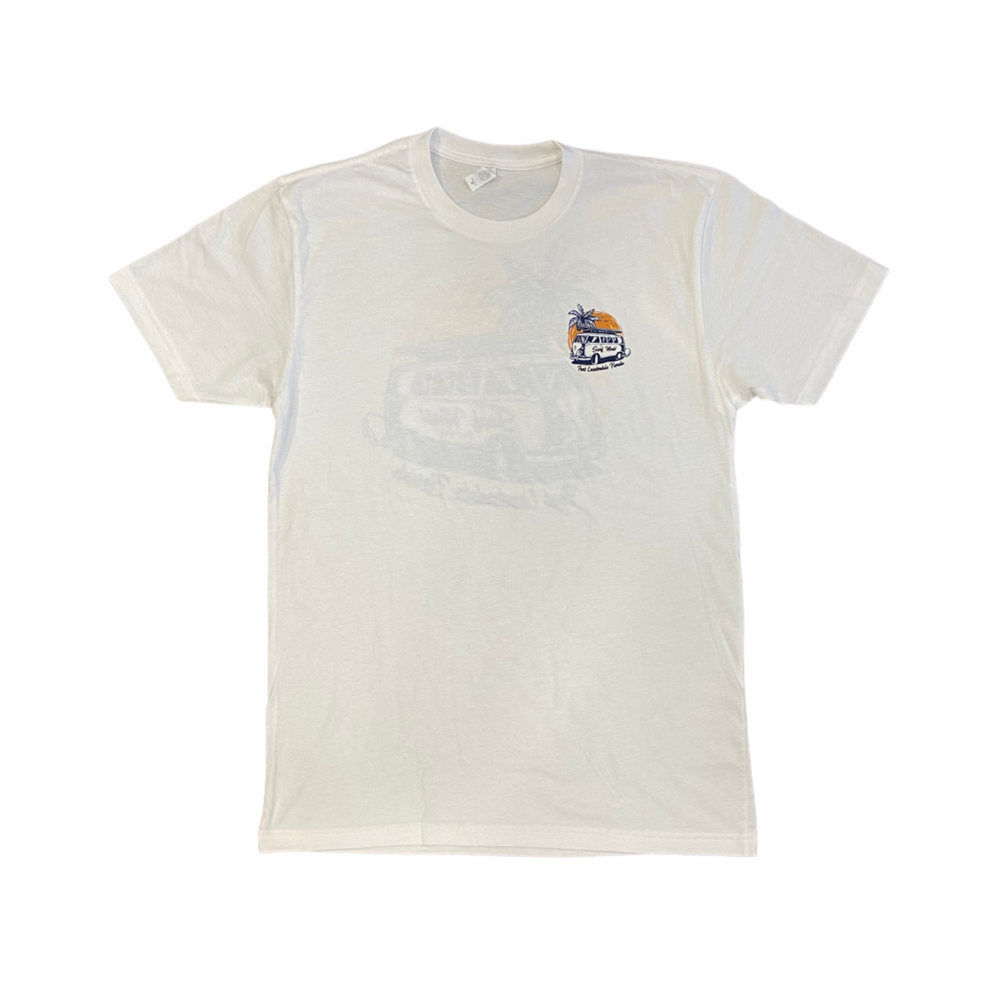 Surf World Classic VW Bus Surfing Tee - White - Light Blue Mens T Shirt