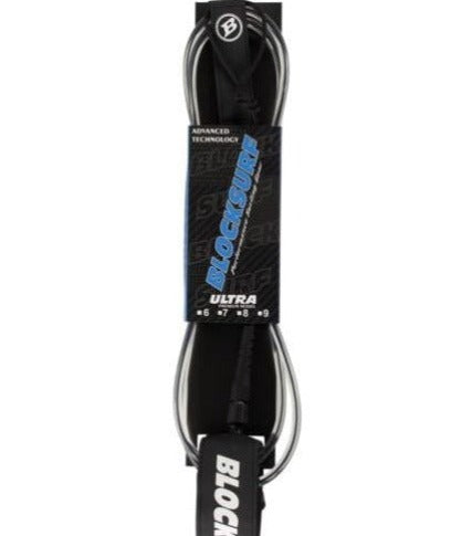 Blocksurf Ultra 8ft Surfboard Leash - Black Clear Leash