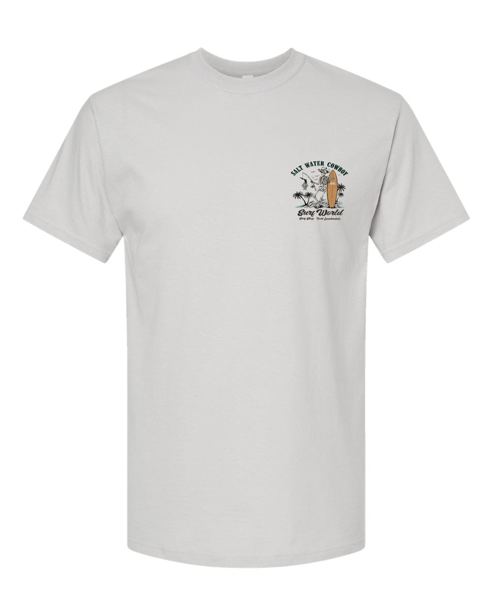 Surf World Saltwater Cowboy Skeleton Fish T-Shirt - Light Silver Mens T Shirt