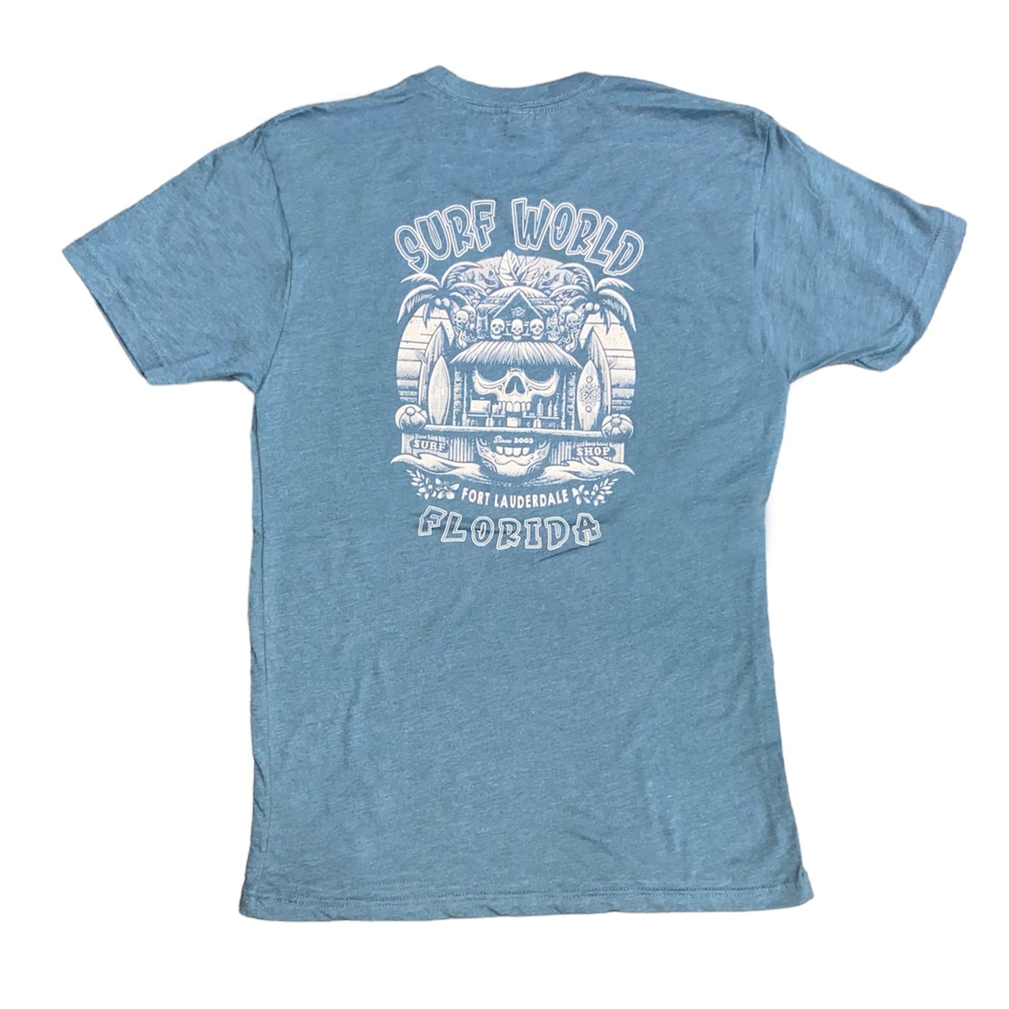 Surf World Dive Bar Skully Tee Shirt - Heather Slate Blue Mens T Shirt