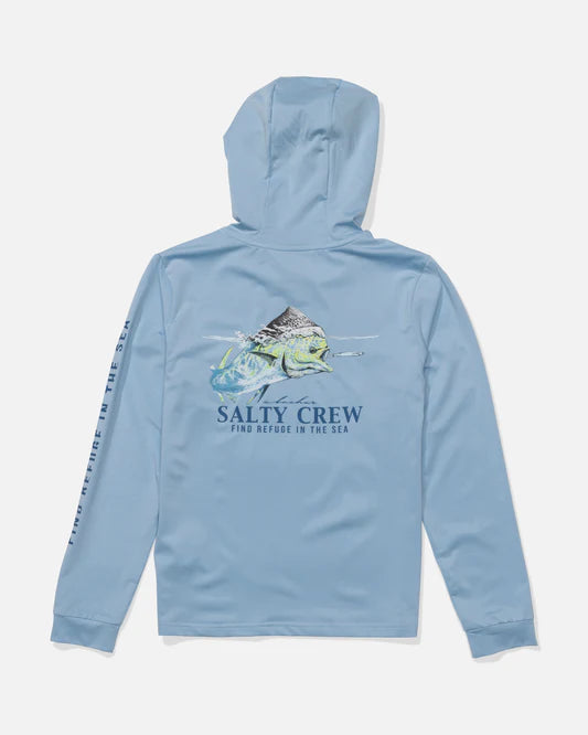 Salty Crew Surface Boys Hooded Rash Guard UPF 50+ - Light Blue boys rashguard