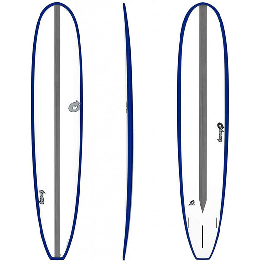 Torq 9'6" TET Carbon Stripe Longboard Surfboard - White Deck Navy Rail Surfboard