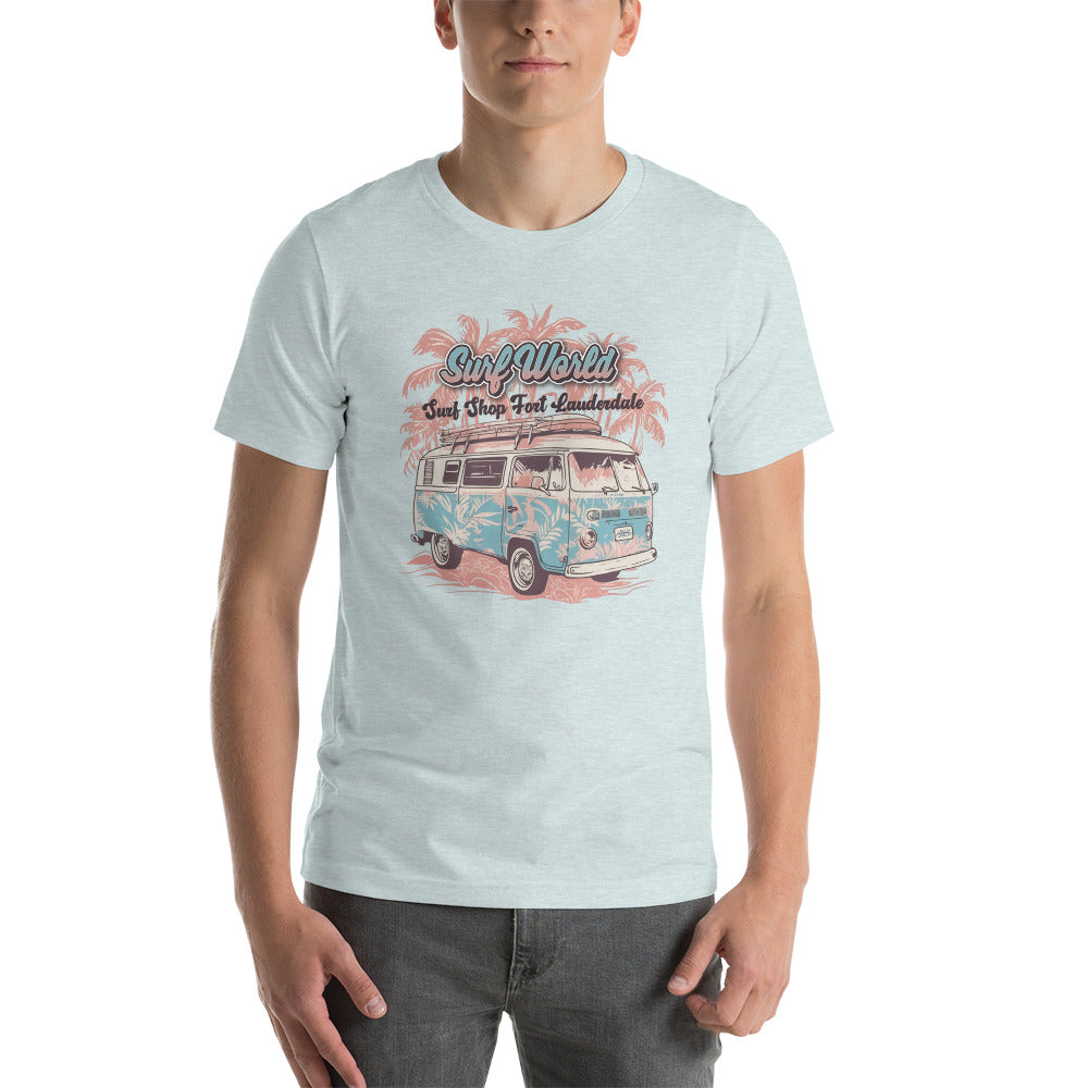 Surf World Floral VW Bus Unisex t-shirt Mens T Shirt Heather Prism Ice Blue