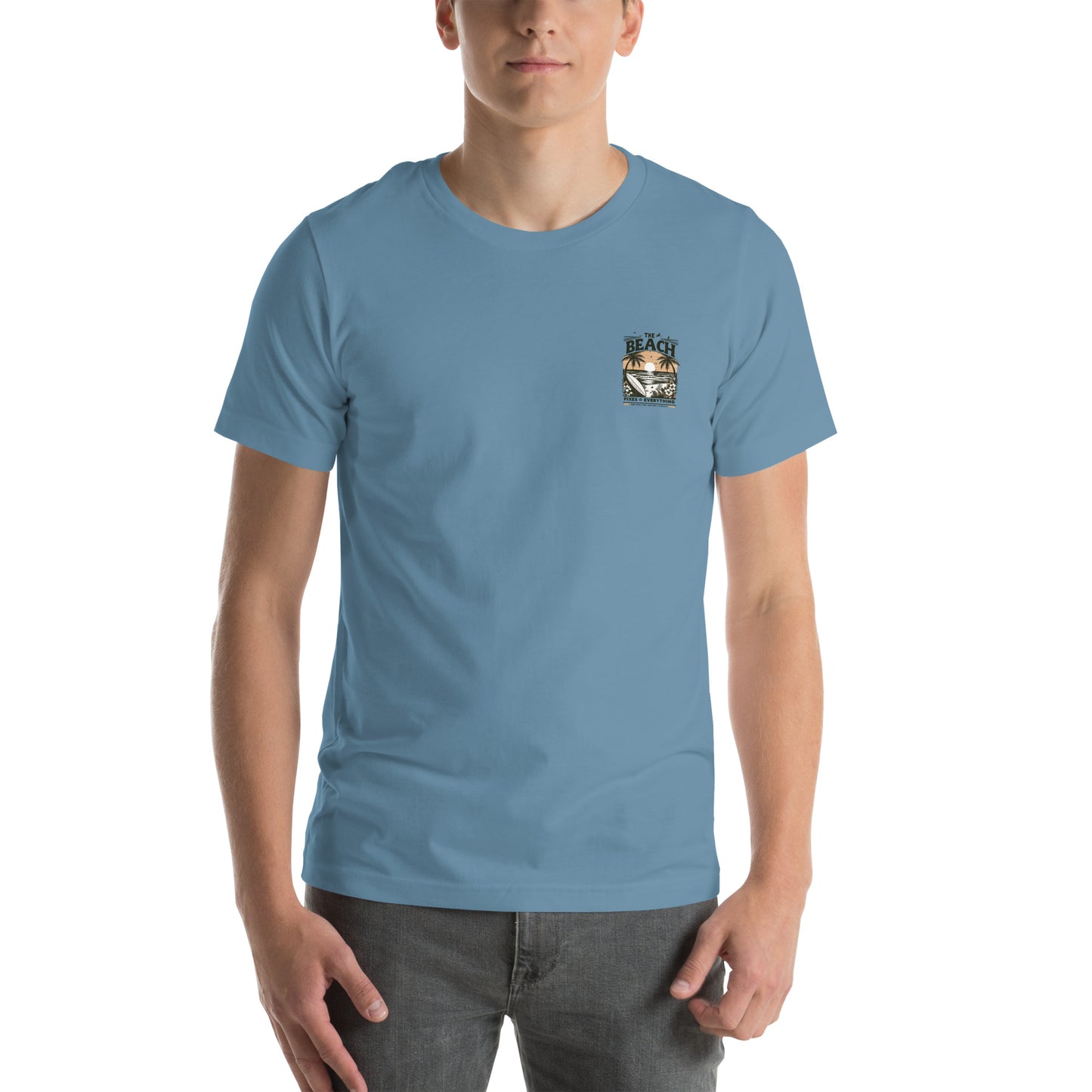 The Beach Fixes Everything Sunset Unisex t-shirt Surf World Mens T Shirt Steel Blue
