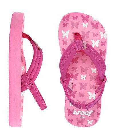 Reef Little Ahi Girl's Sandals, Pink Butterflies / 4/5
