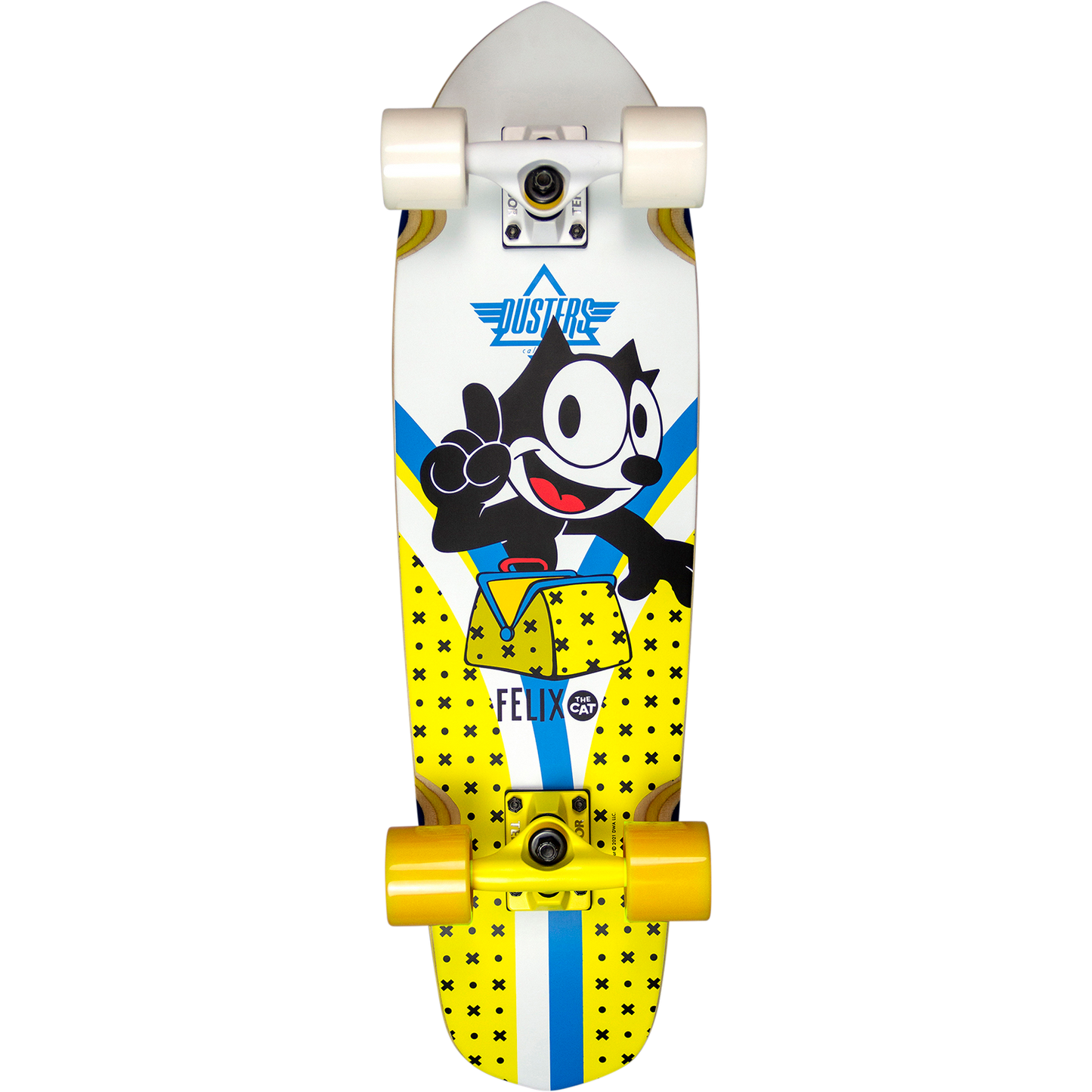 Dusters Felix Flashback 28" Crusier Skateboard Complete - Yellow White Longboard Complete