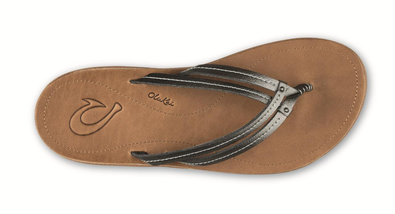 Olukai U'I Women's Leather Sandals Pewter Sahara Flip Flops Womens Footwear