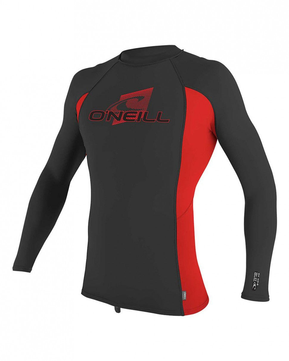 O'Neill Youth Premium LS Rash Guard - Raven - Cool Grey - Red 4174 youth rashguard