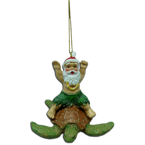 Surfing Shaka Santa Christmas Ornament 3" x 3" Ornament Turtle