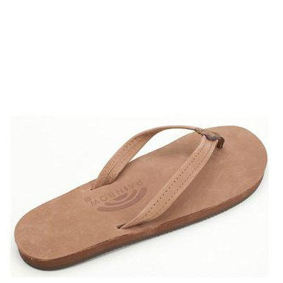 Rainbow Sandals Women's Dark Brown Leather Narrow Strap Single Layer Arch Flip Flops Womens Footwear