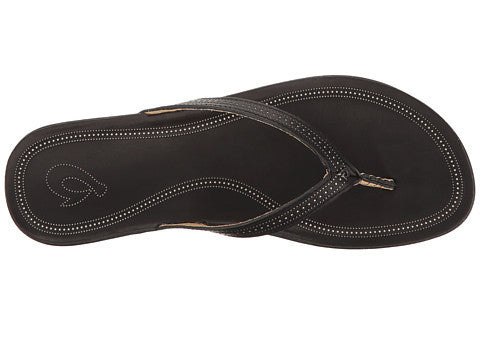 Olukai Women's Ola Leather Wedge Sandal - Black/ Black Womens Footwear