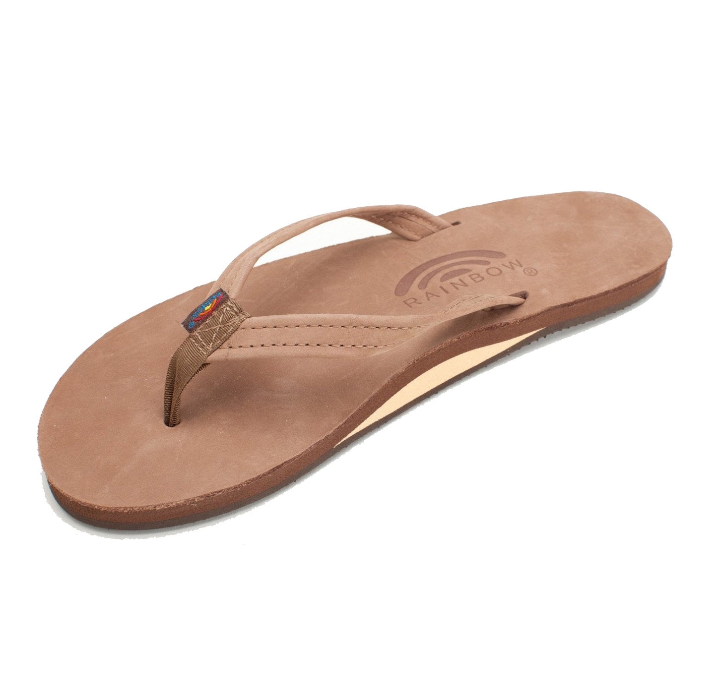 Rainbow Sandals Women's Dark Brown Leather Narrow Strap Single Layer Arch Flip Flops Womens Footwear