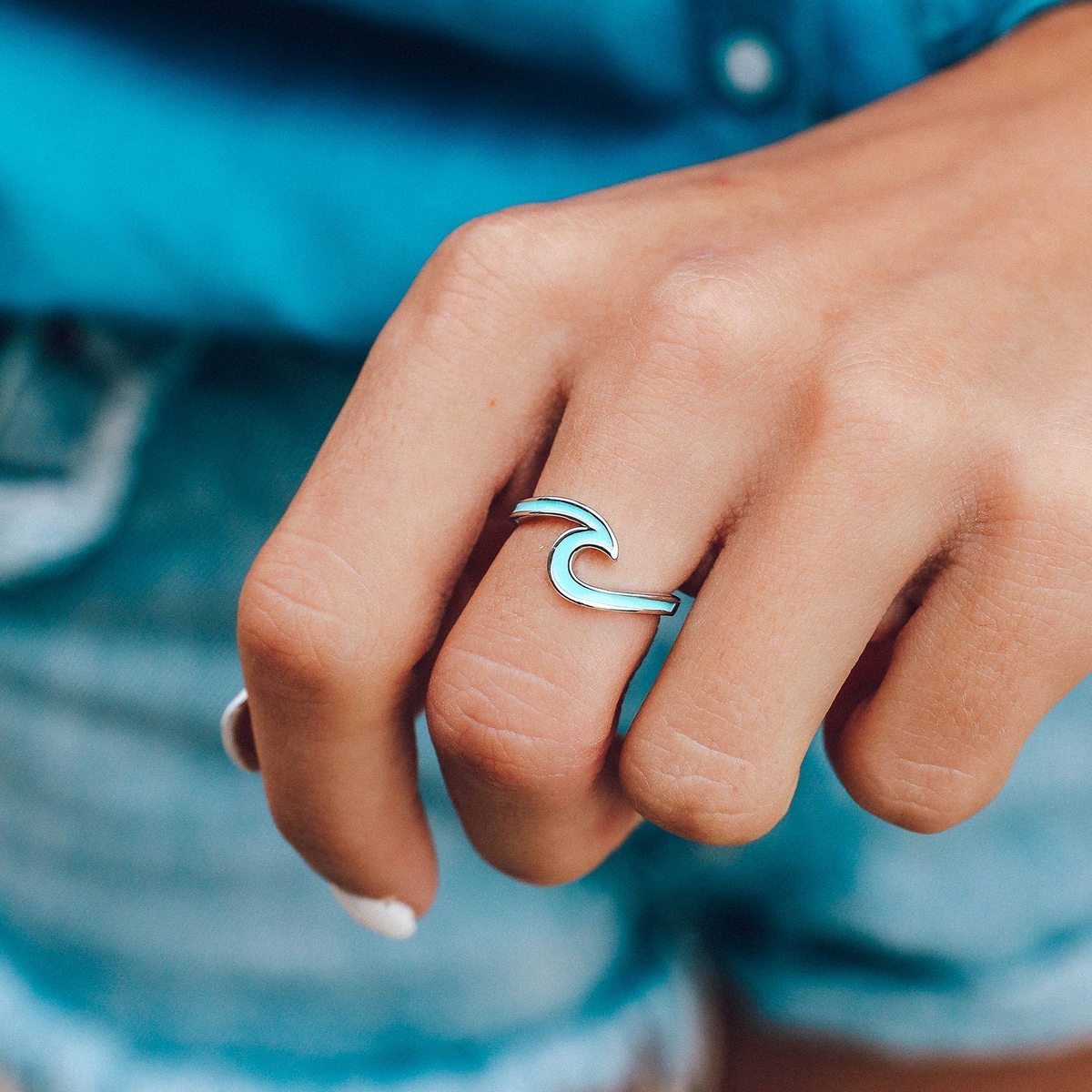 Pura Vida Enamel Silver Wave Ring - Silver Jewelry