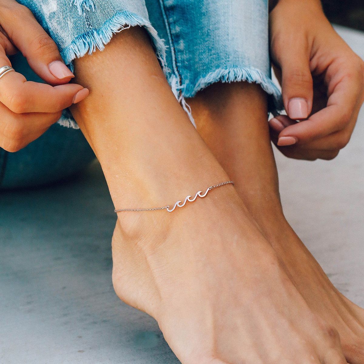 Puravida Silver Delicate Wave Anklet Jewelry