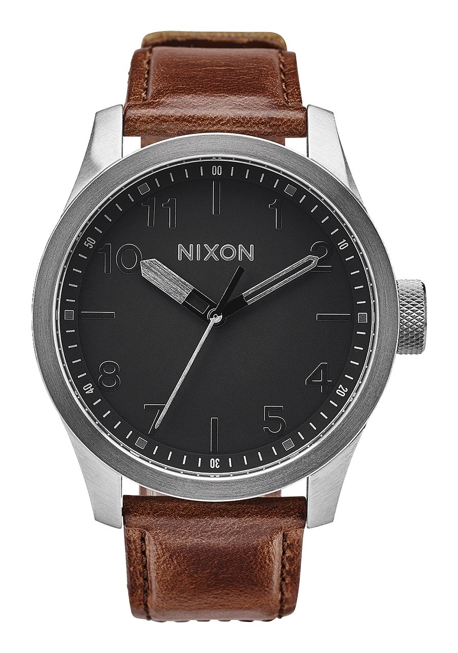 Nixon Safari Leather Watch - Silver / Black / Brown Watches